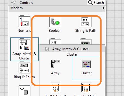 cluster in labview