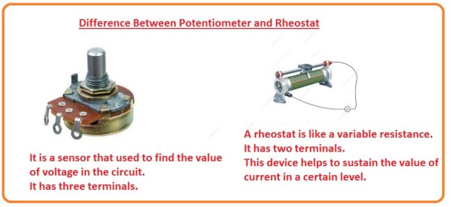 Difference Between Potentiometer and Rheostat Difference Between Potentiometer and Rheostat