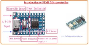 Introduction to STM8 Microcontroller, stm8 pinout, stm8 features, stm8 working, stm8 design, stm8 applications