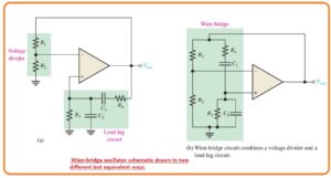  Wien-bridge oscillator schematic drawn in two different but equivalent ways.