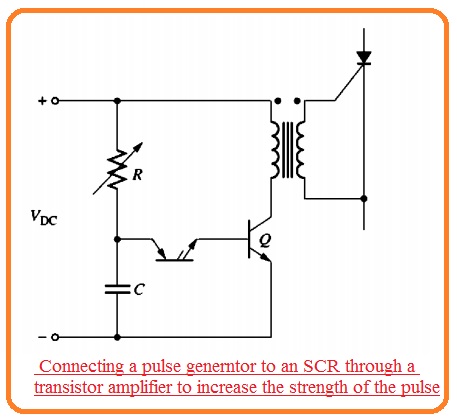  Connecting a pulse generntor to an SCR through a transistor amplifier to increase the strength of the pulse