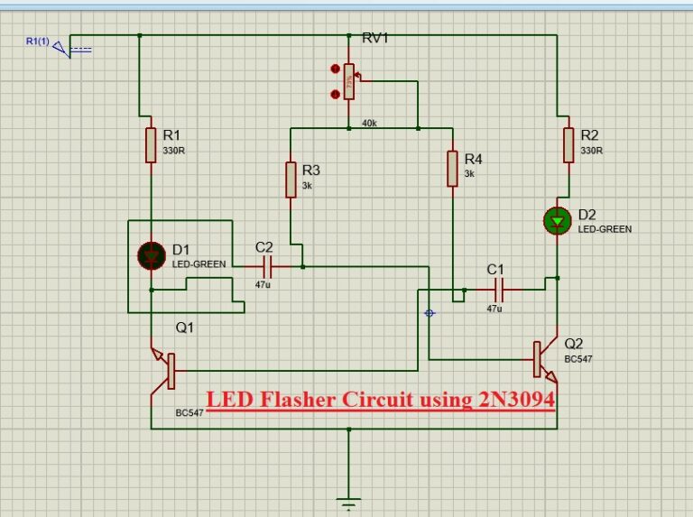 Basic LED Flasher Circuit using 2N3094Proteus The Engineering Knowledge