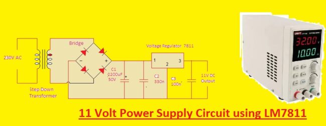 11 Volt Power Supply Circuit using LM7811 11 Volt Power Supply Circuit using LM7811