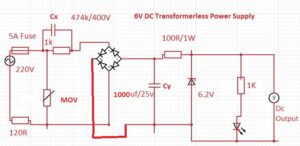 6V DC Transformerless Power Supply
