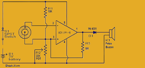 Simple Shock alarm circuit using LM358