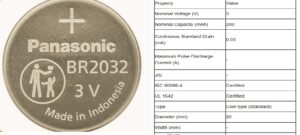 br2032 battery technical Specification
