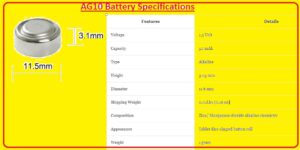 AG10 Battery Specifications