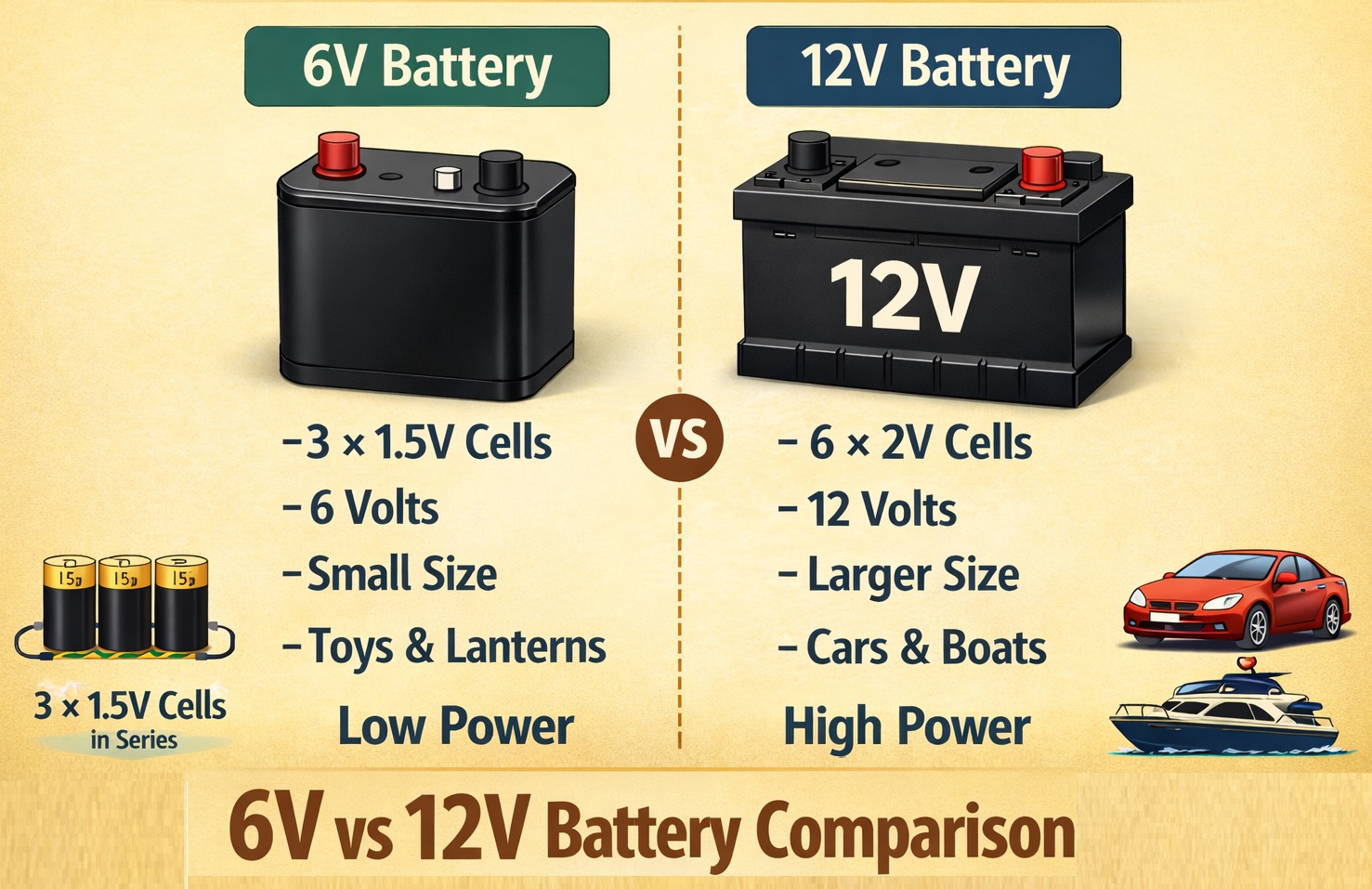Difference between 6V and 12V Batteries Difference between 6V and 12V Batteries