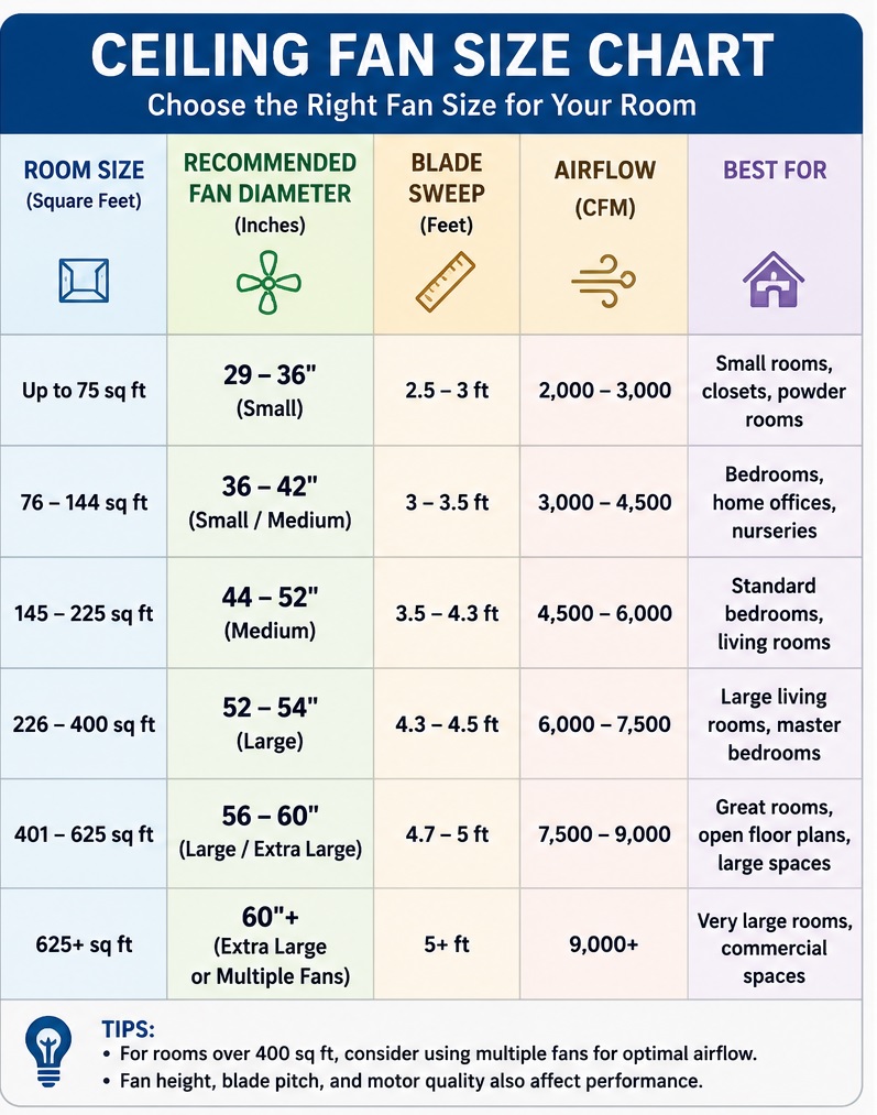 Ceiling Fan Size Chart Ceiling Fan Size Chart