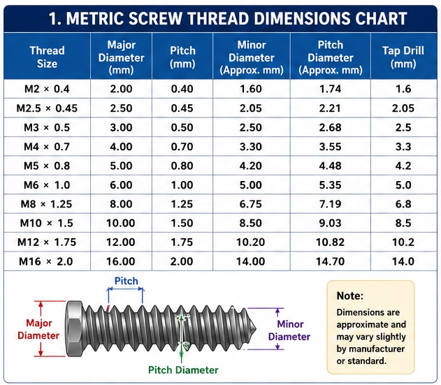 Metric Screw Thread Dimensions Chart