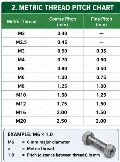 Metric Thread Pitch Chart