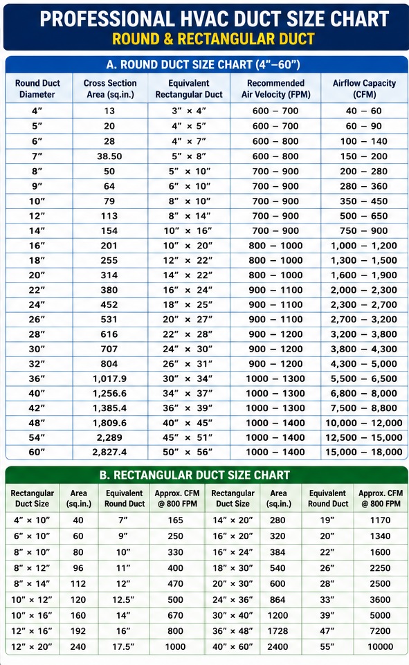 Professional HVAC Duct Size Chart
