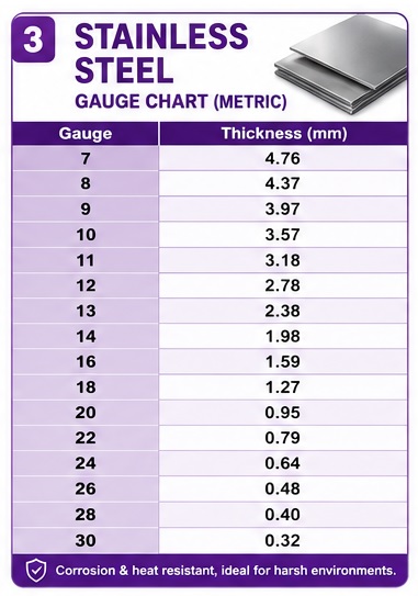 Stainless Steel Gauge Chart