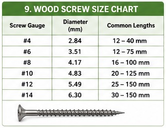 Wood Screw Size Chart