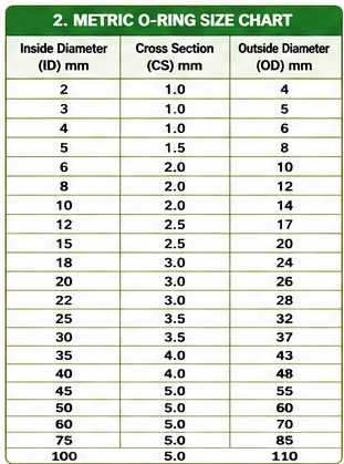 Metric O-Ring Size Chart