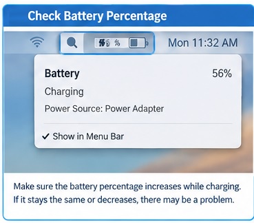 Check the battery percentage.