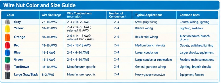 Wire Nut Color and Size Guide